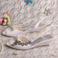 White Satin Wedge Shoes Sandals for Wedding